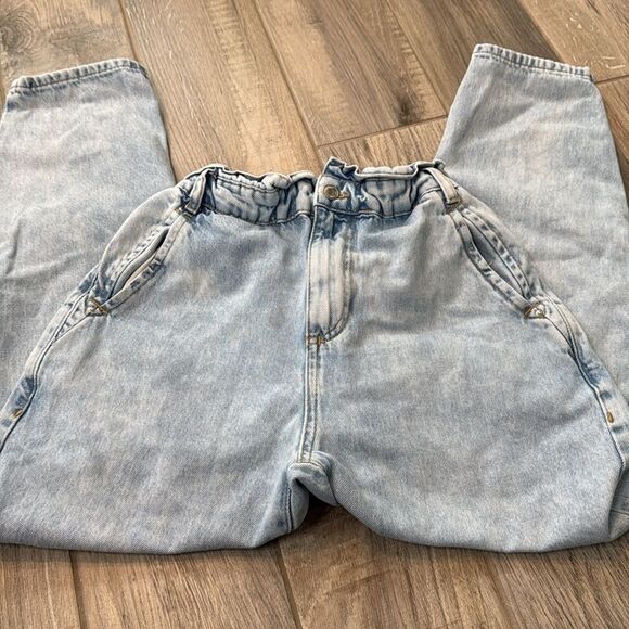 Zara Baggy Paperbag Jeans - Womens Size 4 - Crop High Waisted Light Wash Denim - Picture 11 of 12
